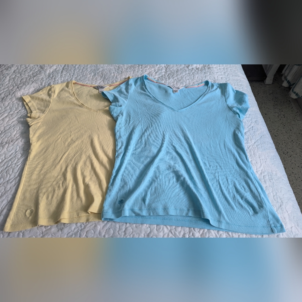 Lilly Pulitzer Yellow and Blue V-Neck Tops